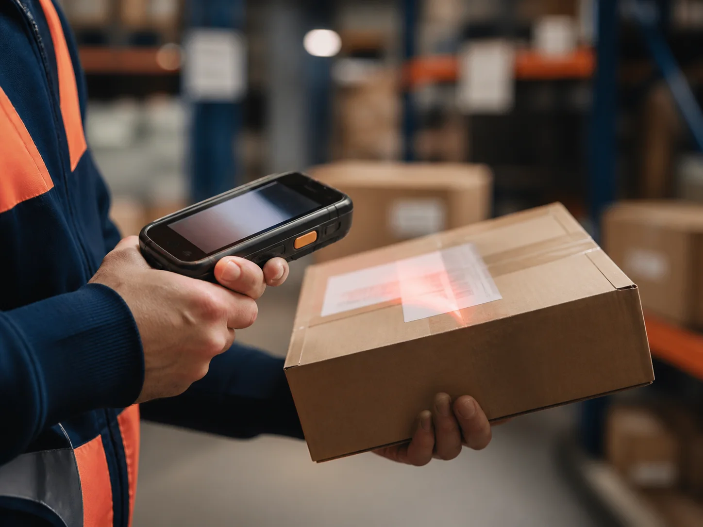 A parcel being scanned for tracking